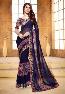 Georgette Saree With Floral Printed Borders georgette-sarees-for-special-occasions