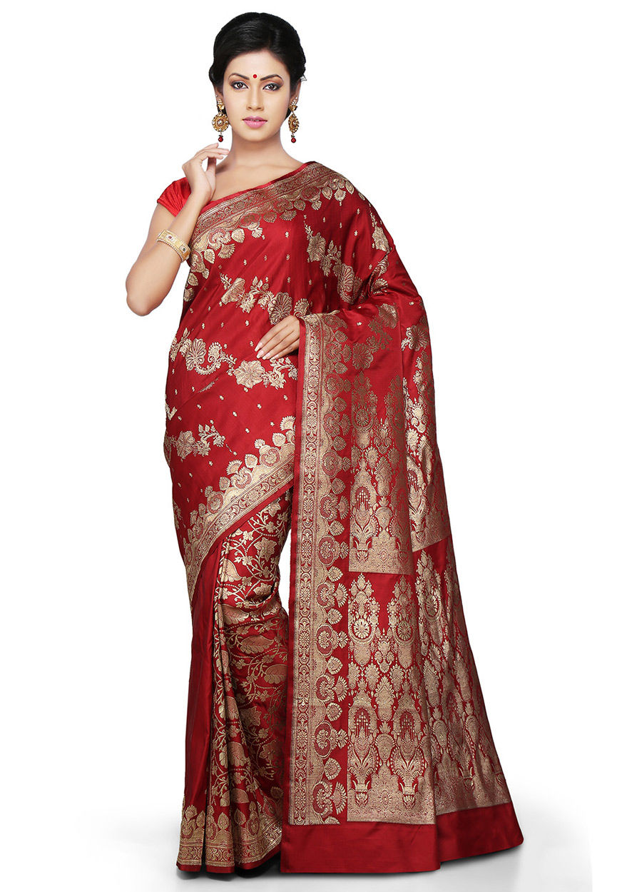 Buy Bridal red zari woven banarasi brocade Saree online - Karagiri –  Karagiri Global