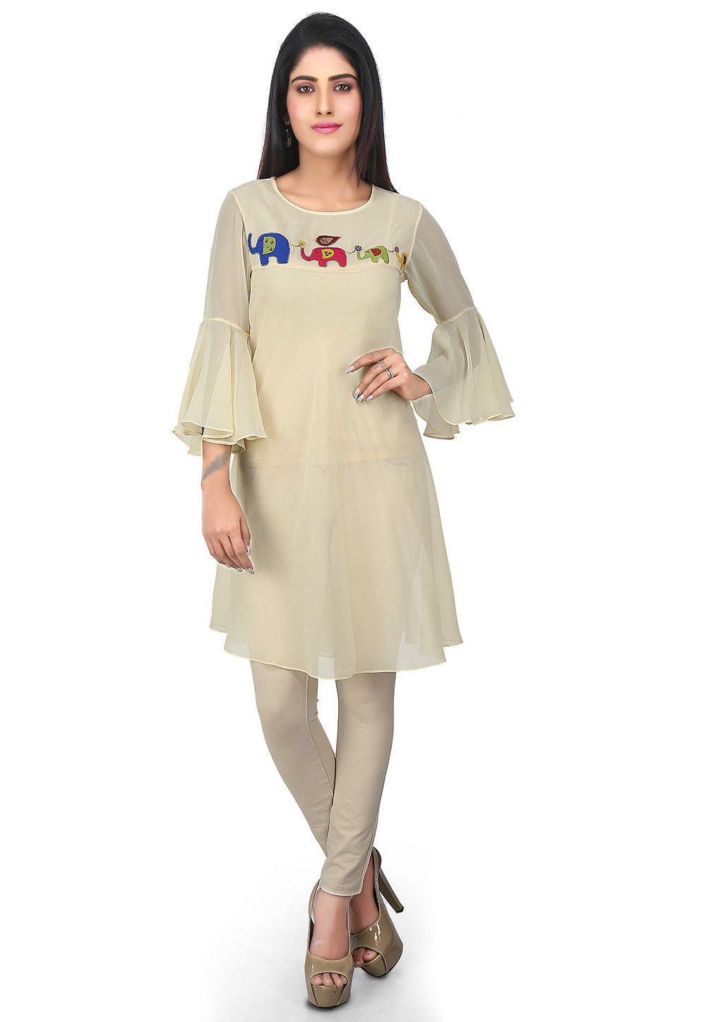 High Low Kurti With Bell Sleeves, Pattern : Printed at Rs 413 / Piece in  Jaipur