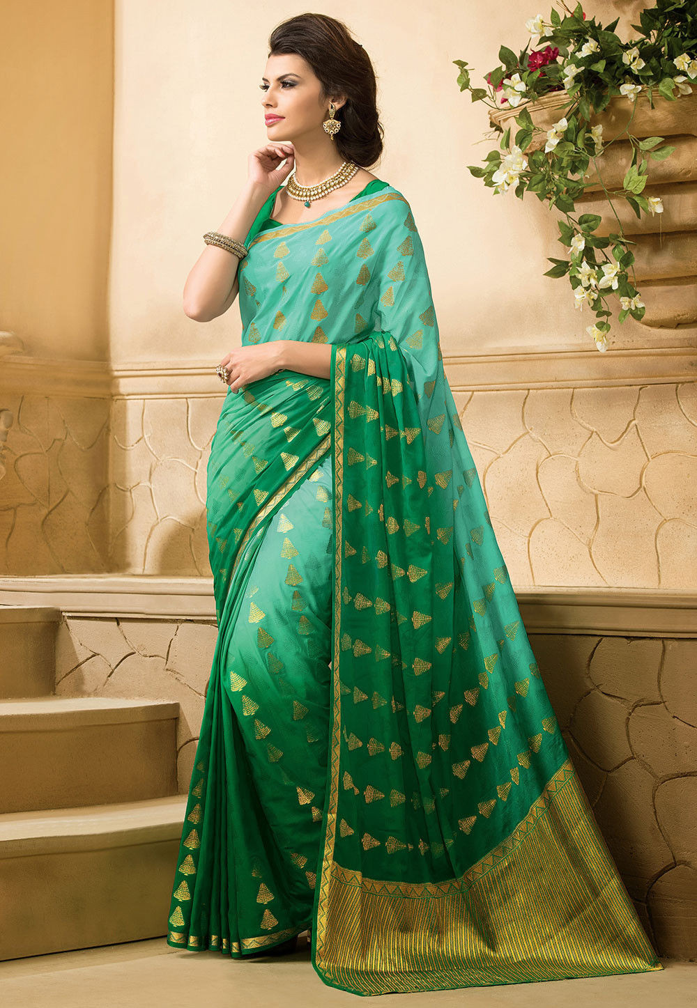 Woven Art Silk Saree in Green : SSF18350