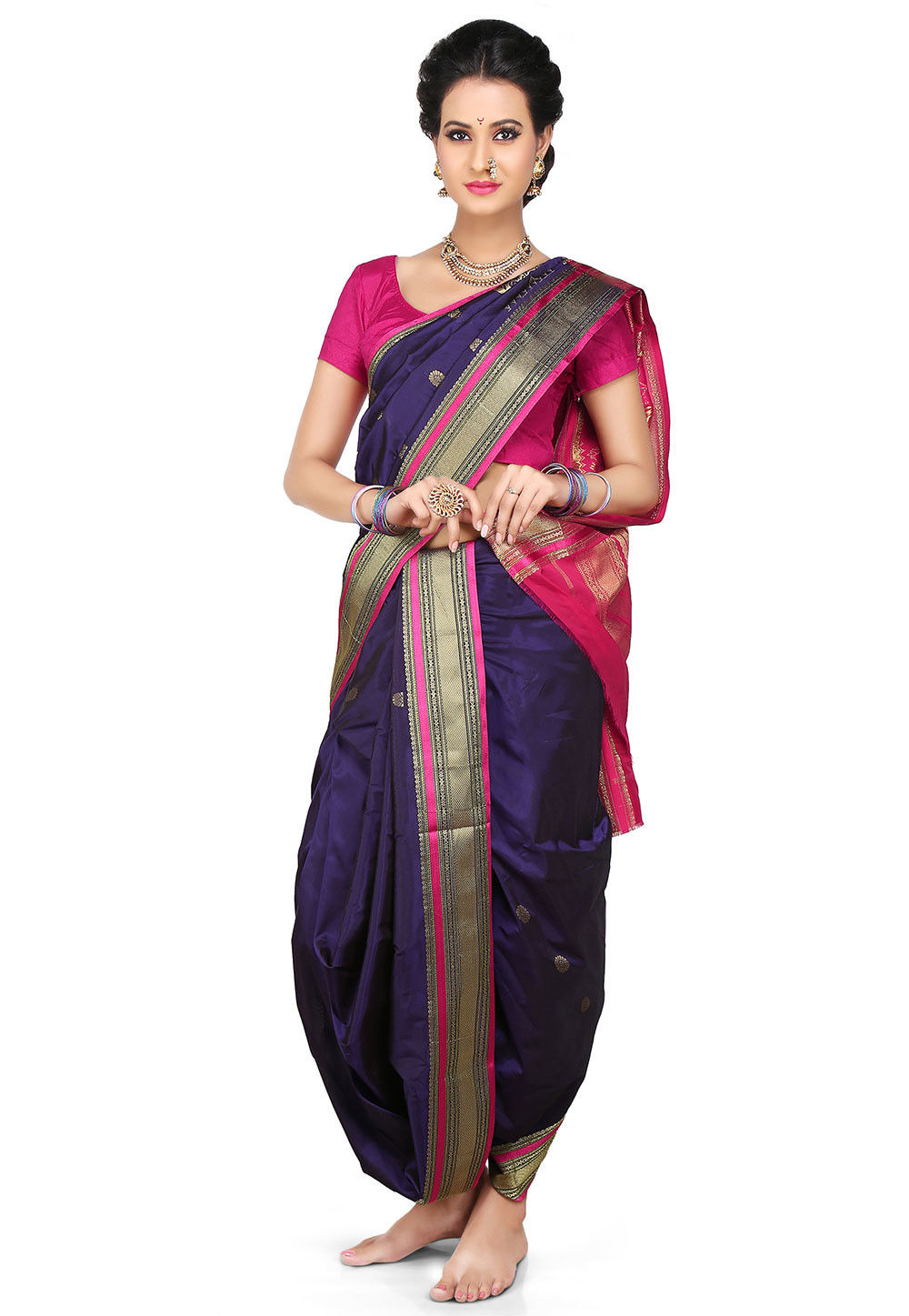 Buy Nauvari Saree Women's Pure Silk Saree With Blouse Piece  (saree00m_Magenta) at Amazon.in