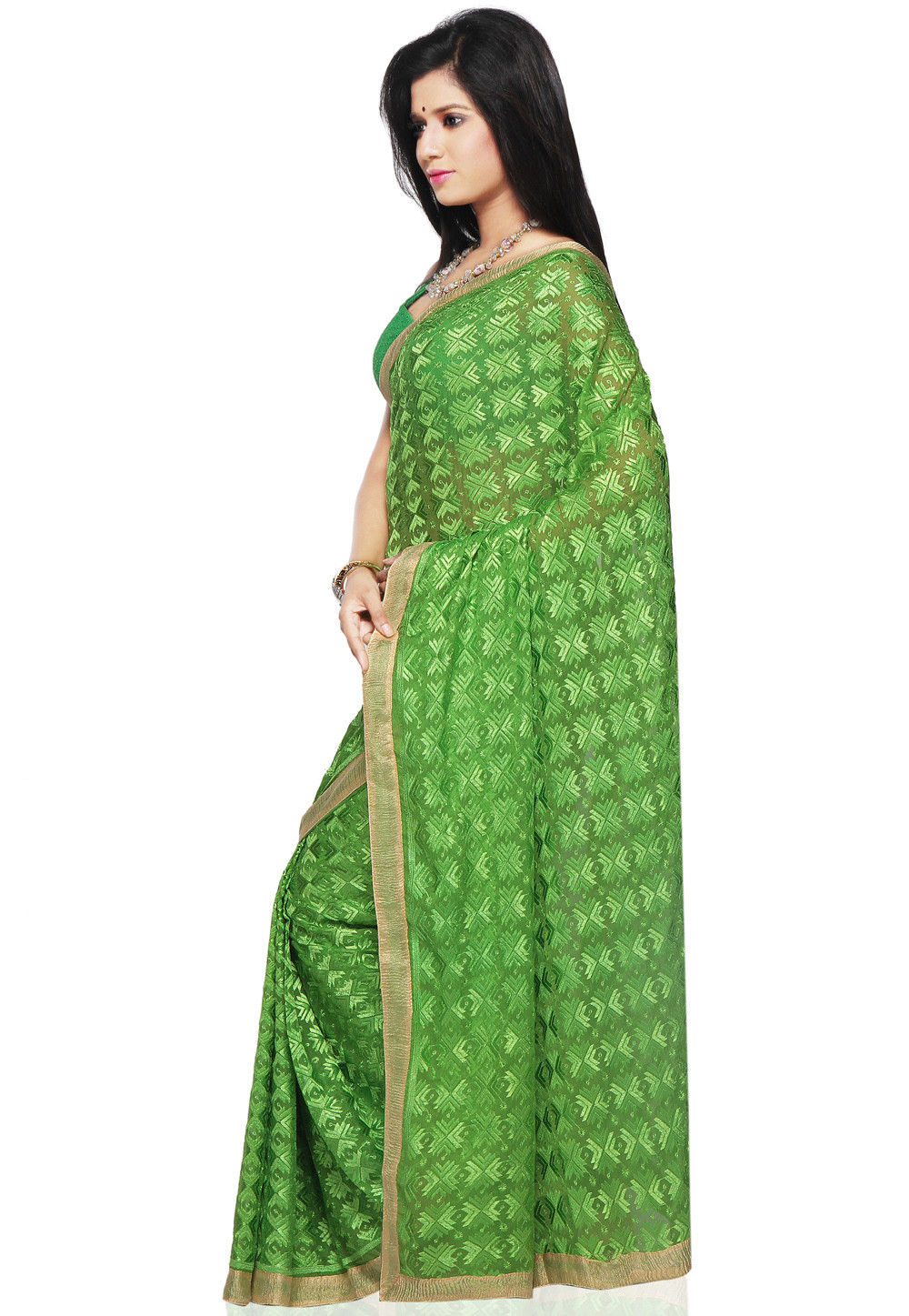 Amazon.com: Exotic India Sari from Punjab with Phulkari Embroidery in Self  and Golden Border - Color Butterfly Green : Clothing, Shoes & Jewelry