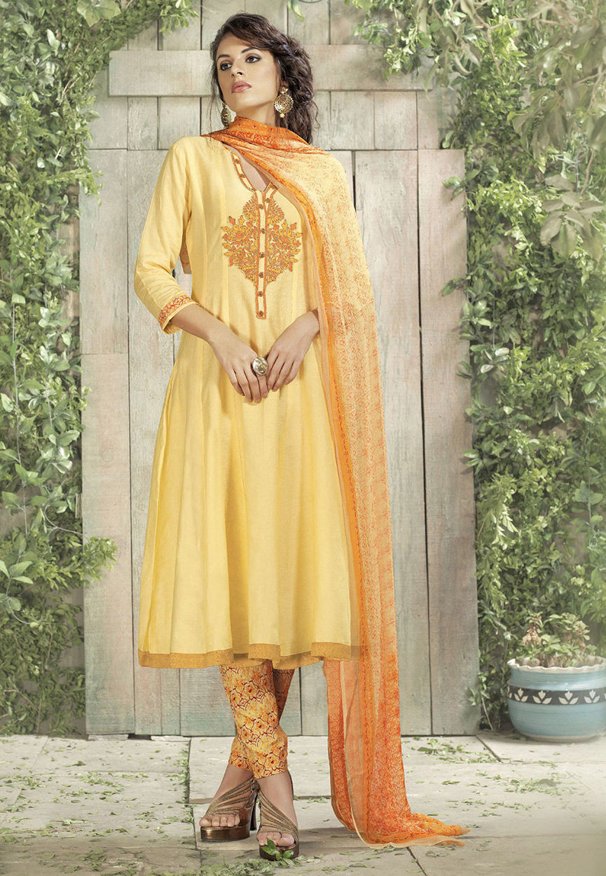 Buy Yellow Georgette Thread Palazzo Suit Suit from Ethnic Plus