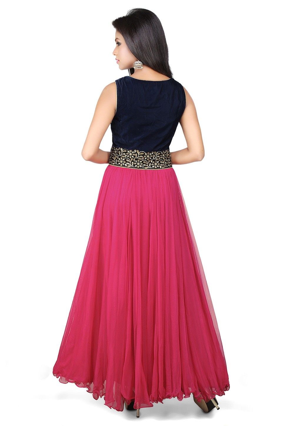 Navy blue cold shoulder indo western gown with embroidered armhole and  waist line only on Kalki