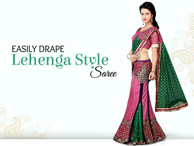 one minute wear lehenga saree drape -077117795 | Heenastyle