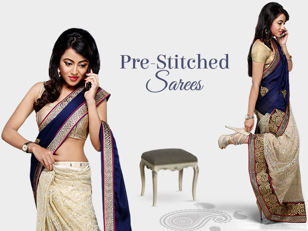 Buy Beige Pre-stitched Saree Ghera : Zari Tissue And Blouse : With For  Women by VARUN NIDHIKA Online at Aza Fashions.