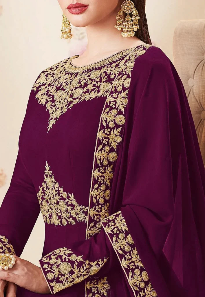 embroidered georgette abaya style suit in purple v1 kch2924 3