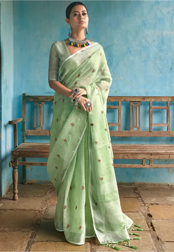 Linen saree outlet cost