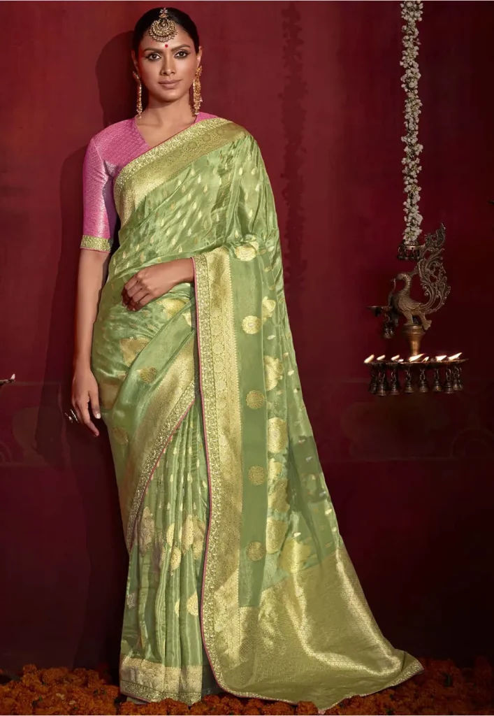 woven viscose silk saree in light green v1 sew14121