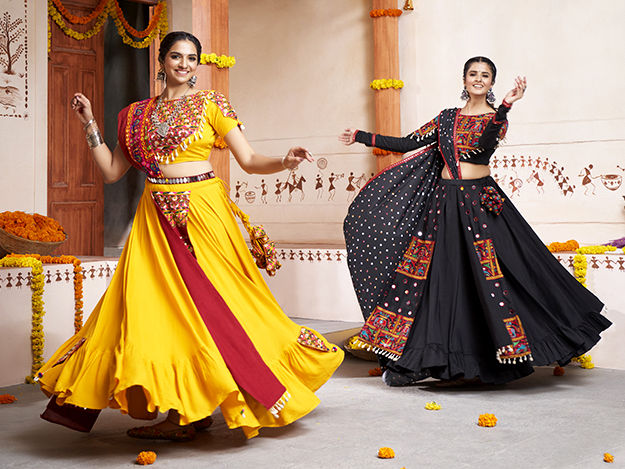Buy Women Dandiya Dress Navratri Chaniya Choli-Rajasthani Lehenga-Kutch  Embroidered Garba Dandiya Garba style/Gujarati style Free Size (Yellow and  Green) Online at desertcartINDIA