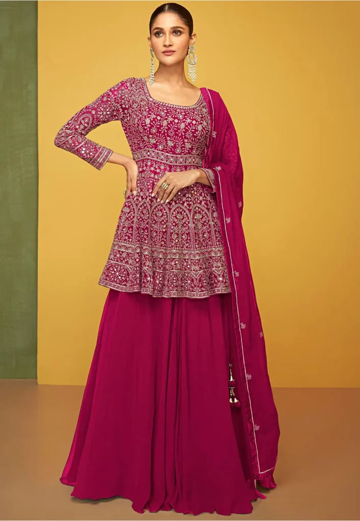 embroidered georgette lehenga in fuchsia v1 lcc2275