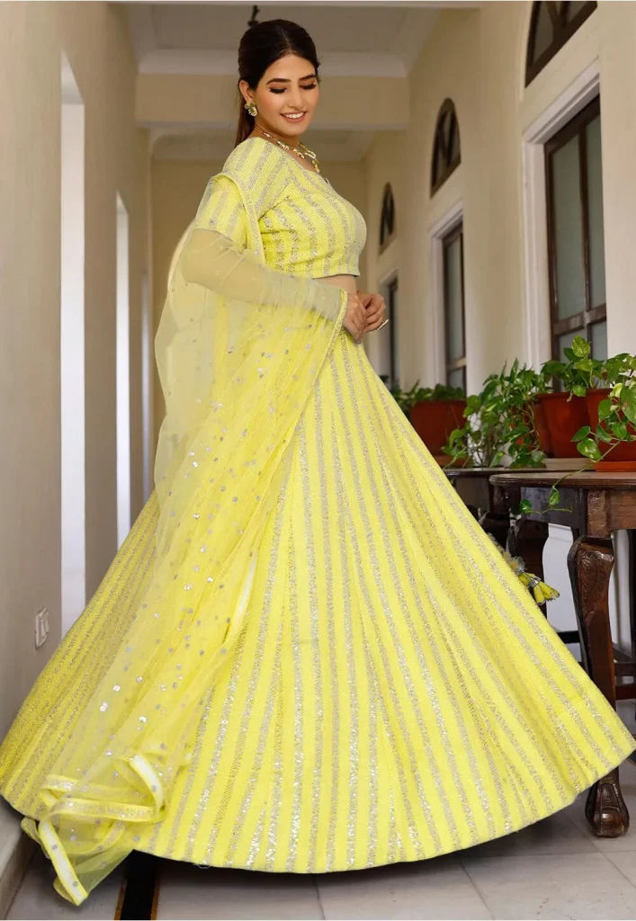 Embroidered Georgette Lehenga in Pastel Yellow