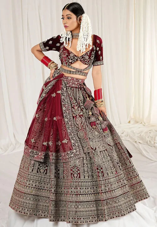 Pink Embroidered Velvet Bridal Lehenga Choli | Bridal lehenga online,  Lehenga choli, Lehenga choli online