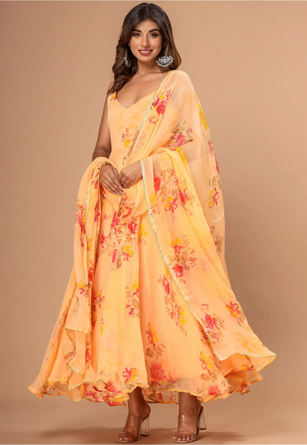 Lemon Yellow Fully Embroidered & Shifli Work Cotton Anarkali Suit