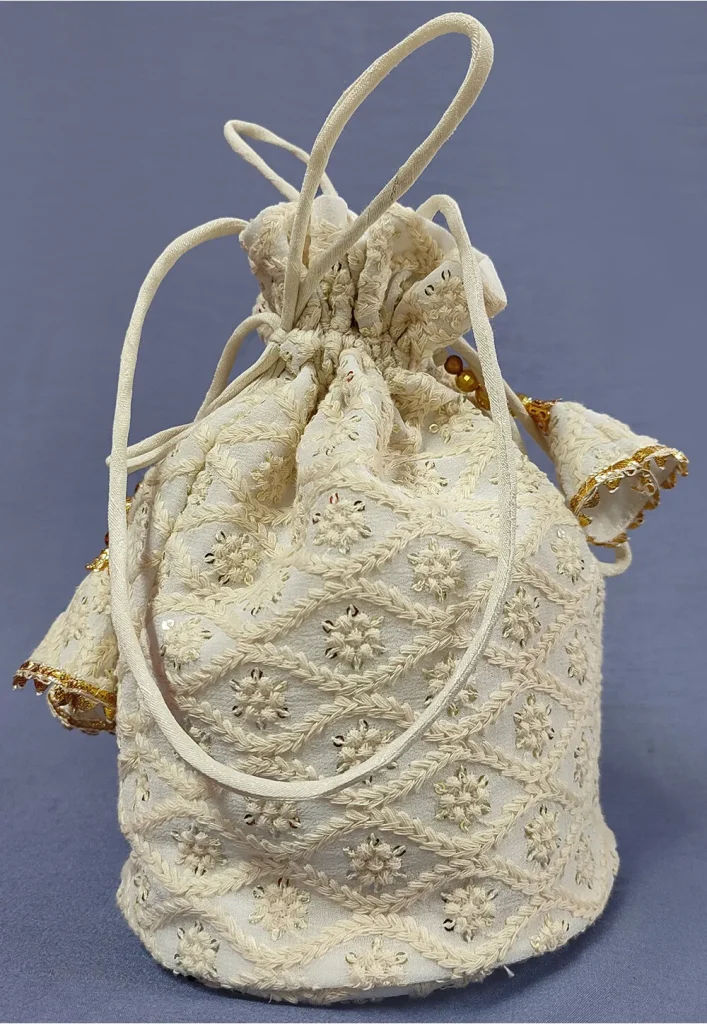 Chikankari Georgette Potli Bag in Off White
