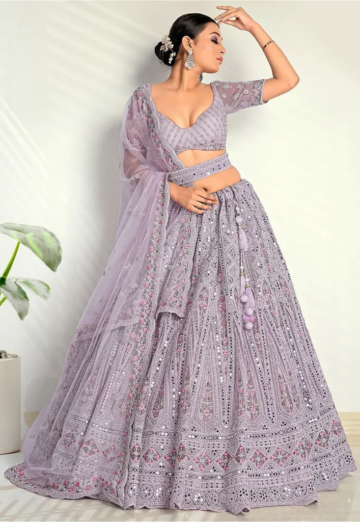 embroidered net lehenga in lilac v1 lxe214