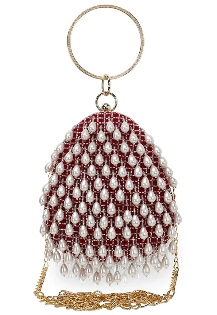 Hand Embroidered Velvet Clutch Bag in Maroon