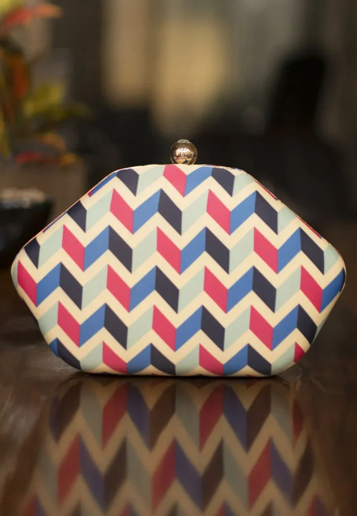 Printed Art Silk Clutch Bag in Multicolor