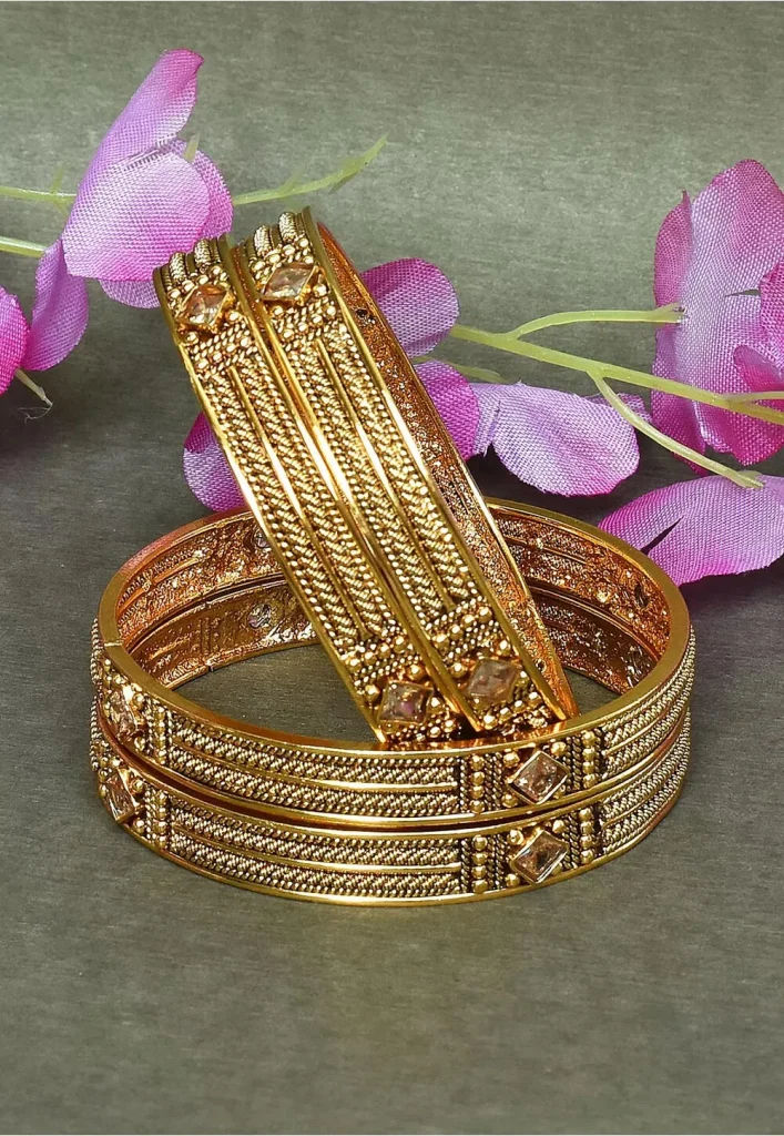Golden Polished Stone Studded Bangle Set