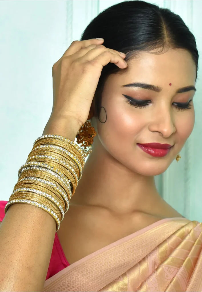 Stone Studded Bangle Set in Golden and white