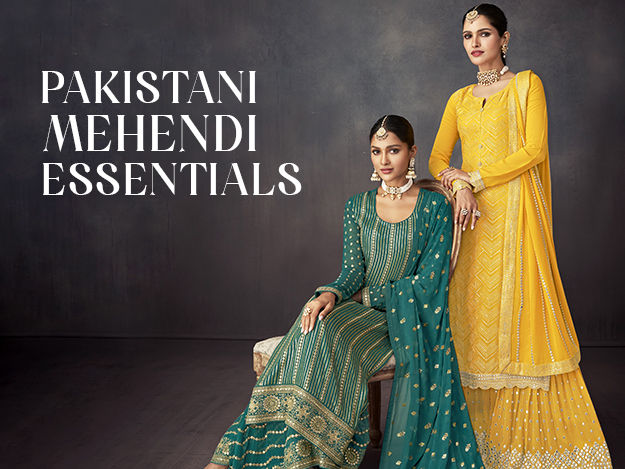 Pakistani Mehndi Party Lehnga in Mustard Color #BR06