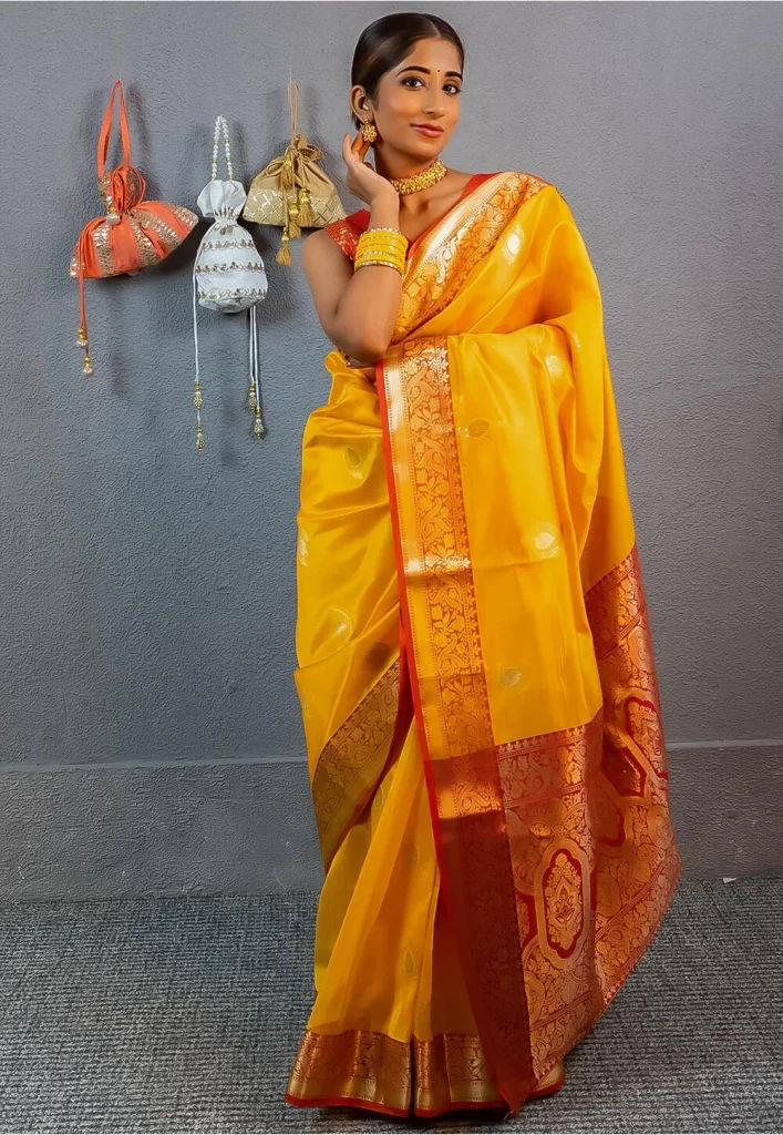 Woven Chanderi Silk Saree in Mustard
