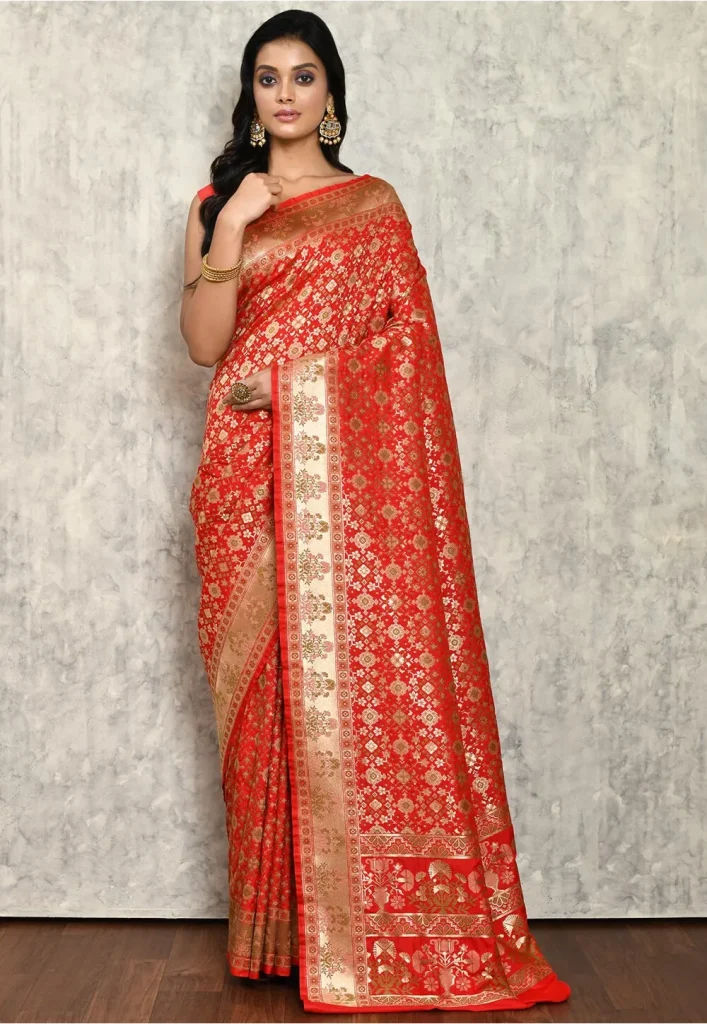Woven Chanderi Silk Saree in Red