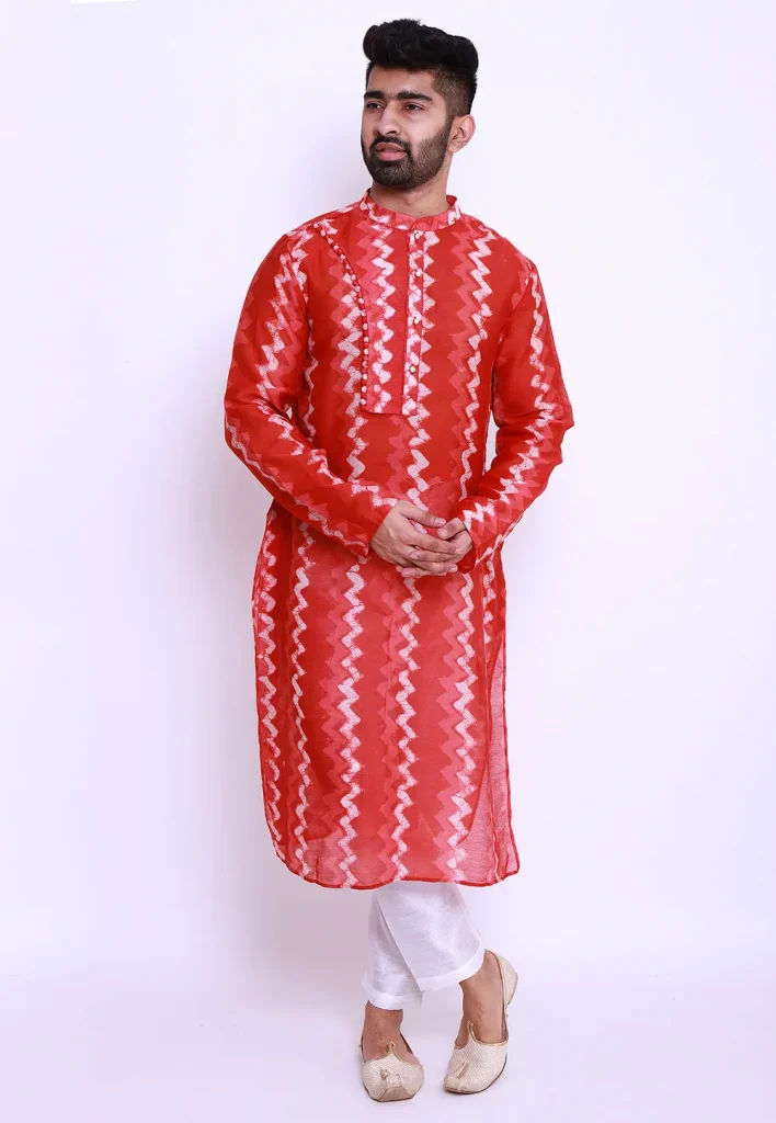 Batik Printed Pure Cotton Kurta in Red
