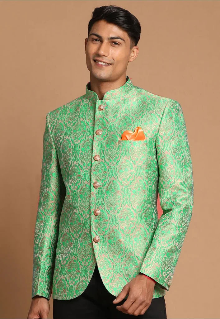 Brocade Jodhpuri Jacket in Antique and Light Blue