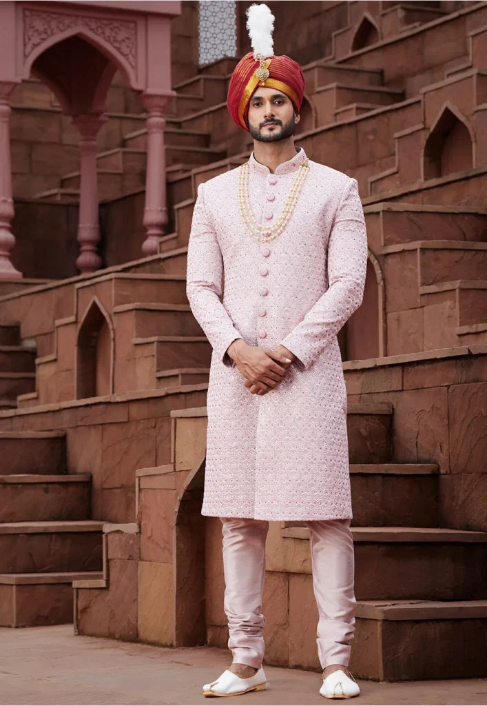 Embroidered Art Silk Sherwani in Pink