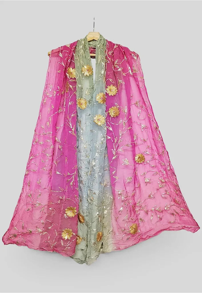 Embroidered Chiffon Dupatta in Multicolor