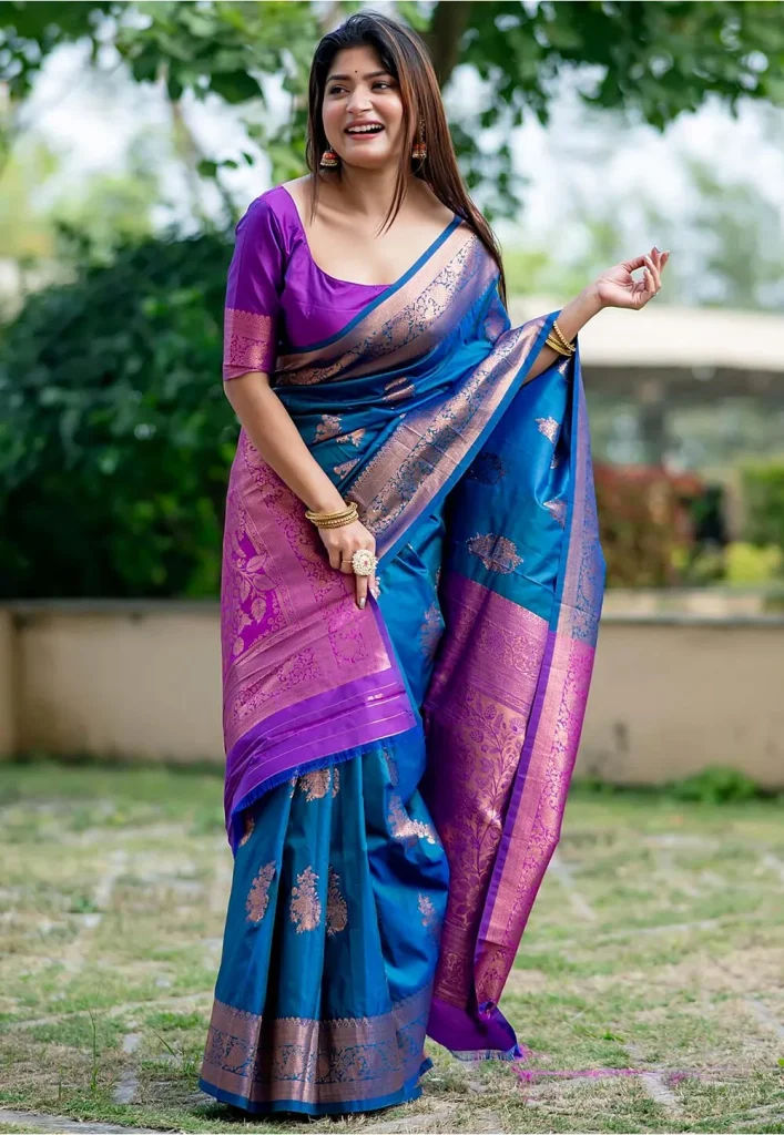 Banarasi Art Banarasi Silk Saree in Teal Blue