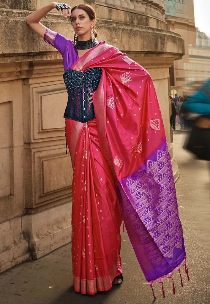 Woven Art Silk Saree in Red