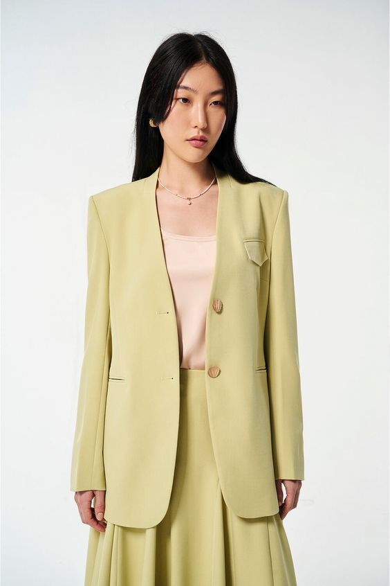 Collarless Wool Blazer