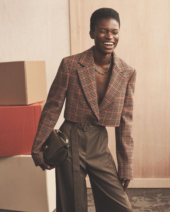Cropped Plaid Blazer