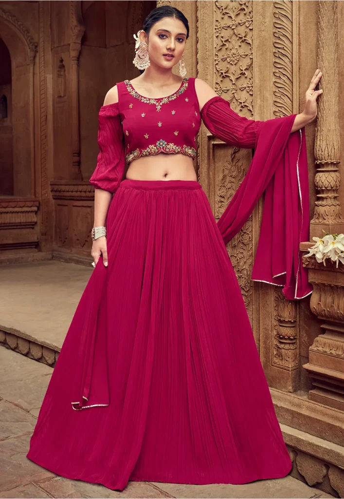 Embroidered Georgette Lehenga in Pink