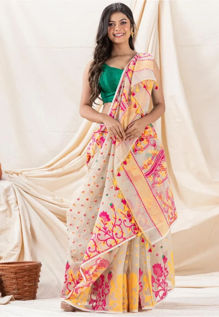 Jamdani Cotton Saree in Light Beige