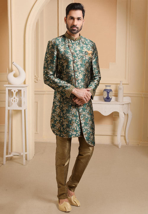 Woven Art Silk Jacquard Asymmetric Sherwani