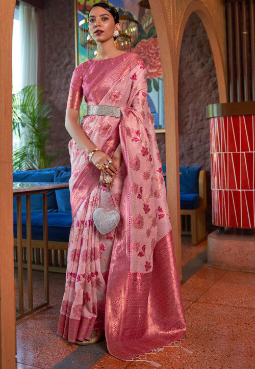 Woven Cotton Silk Saree in Peach