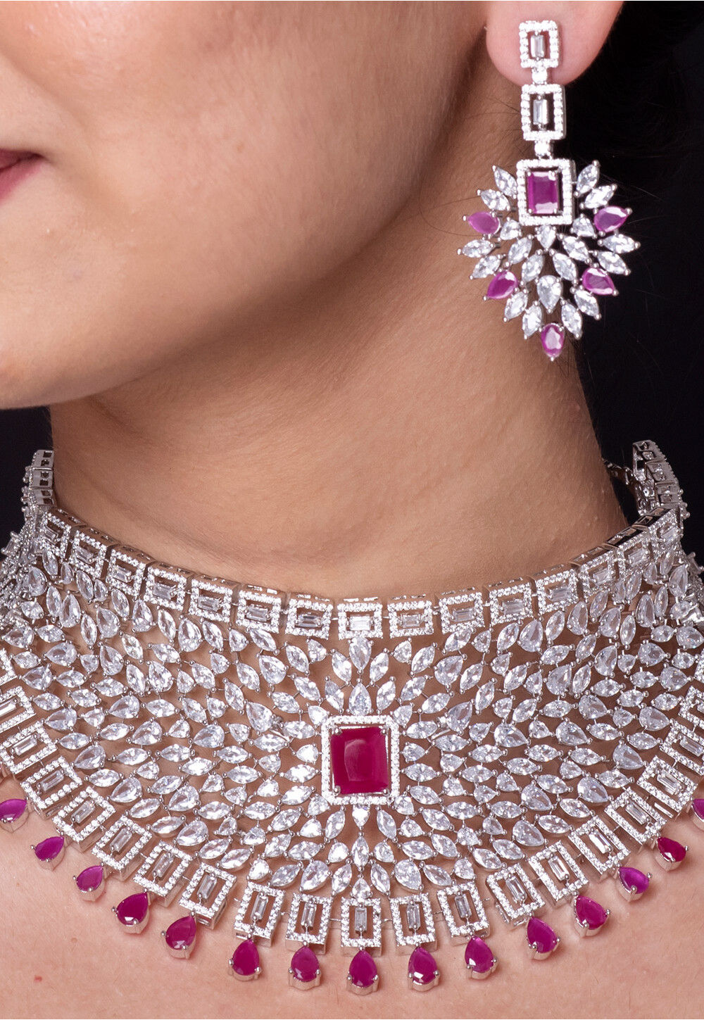 Beautiful Pink and White American Diamond Necklace  American diamond  necklaces, Pink jewelry, American diamond