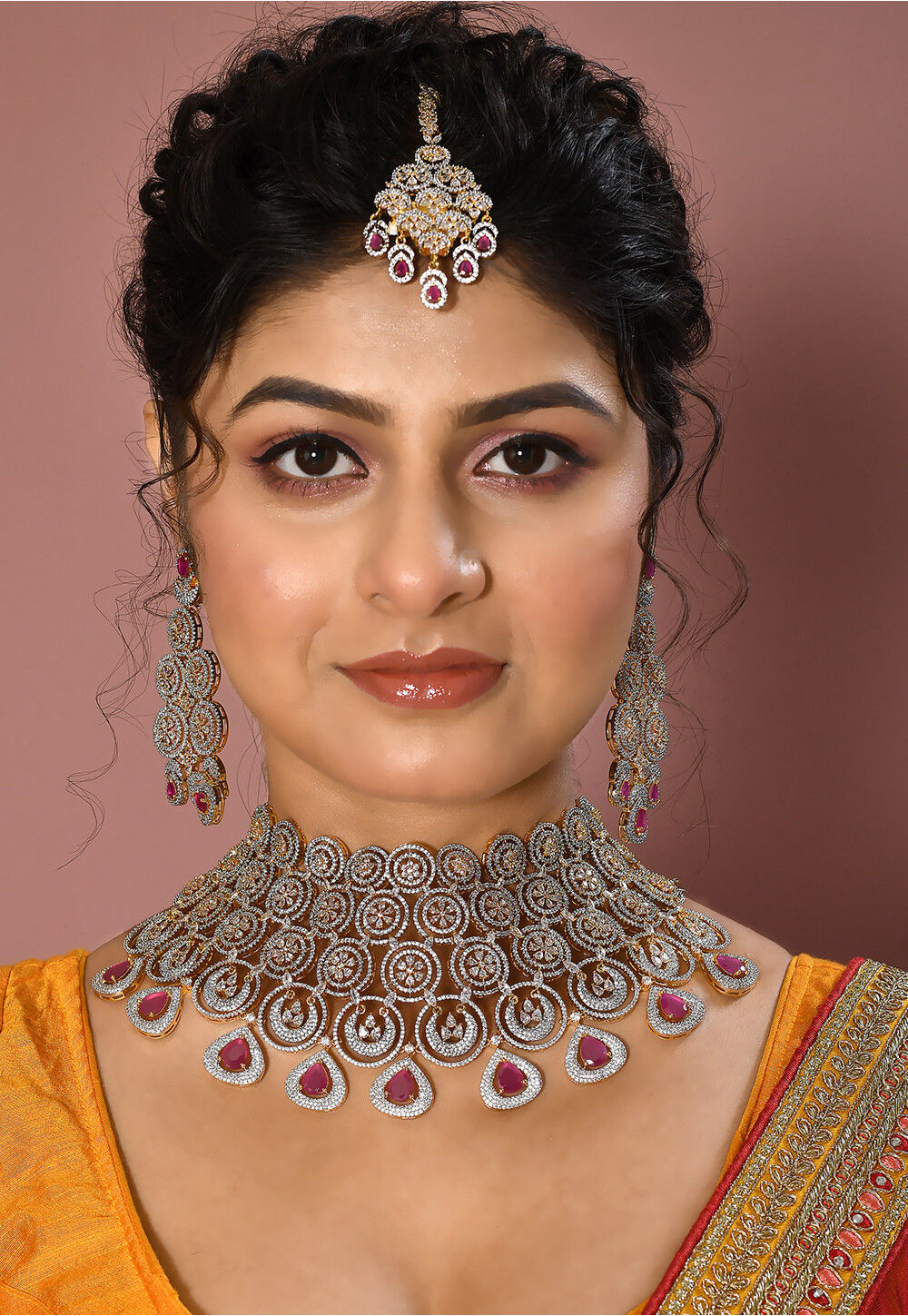 American Diamond Studded Indian Bridal Necklace Set