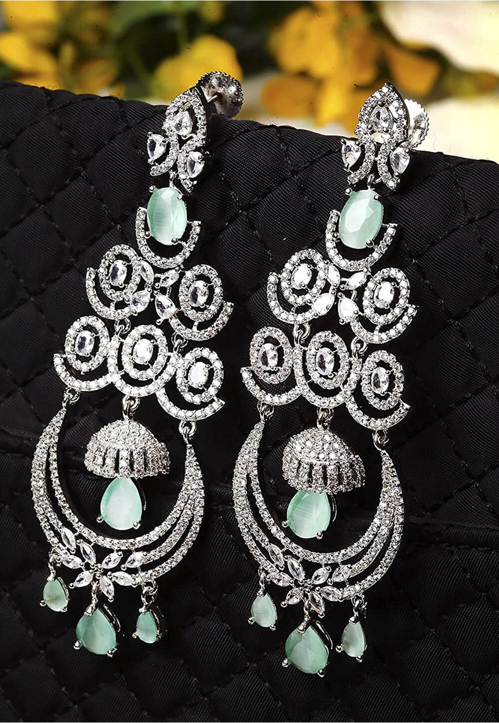 Gold-Plated American Diamond-Studded Necklace With Earrings & Finger Ring