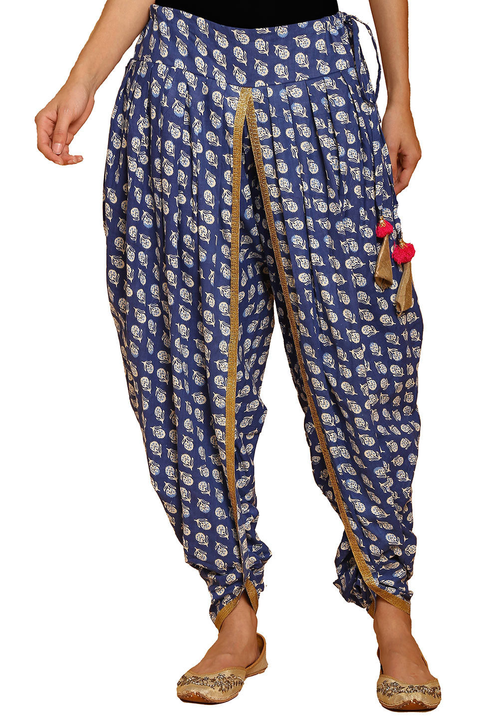 Bagru Printed Cotton Dhoti Pant in Blue : BHG96