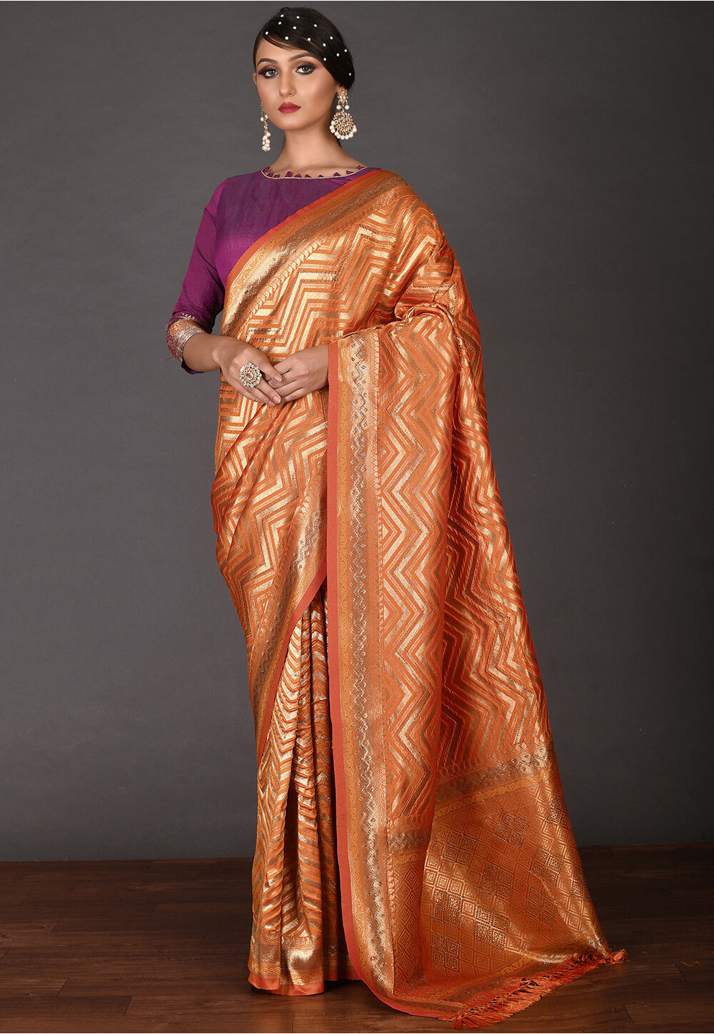 Banarasi Art Silk Saree in Orange SEH3651