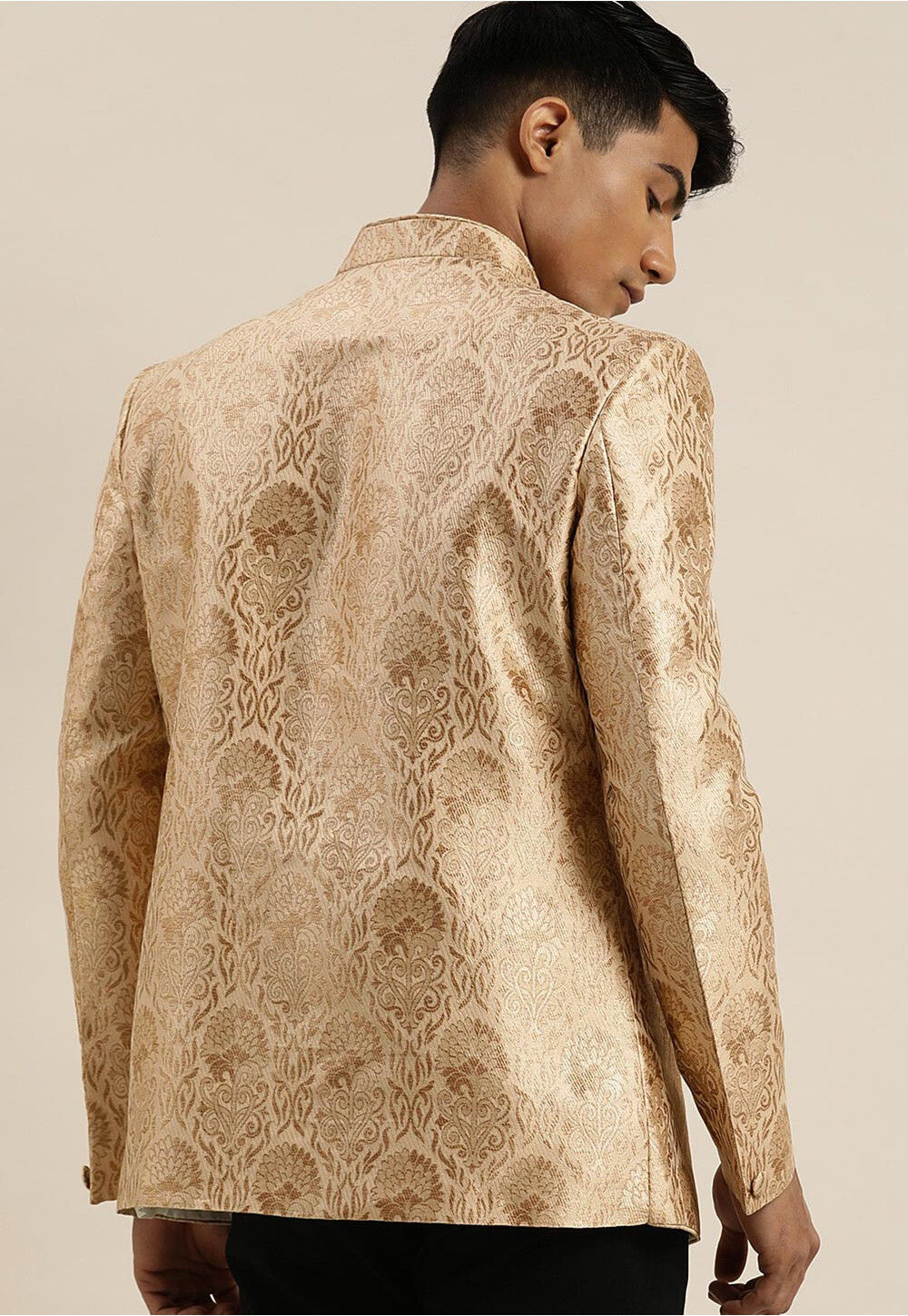 Pearl Silver Checkered Jacquard Banarasi men's jacket