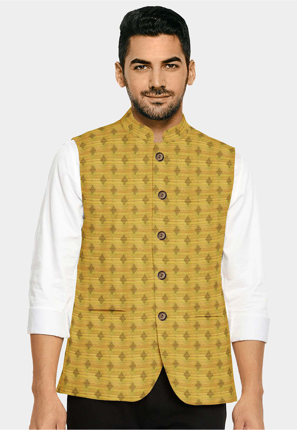 Buy Banarasi Nehru Jacket in Yellow Online MTE1100 Utsav Fashion