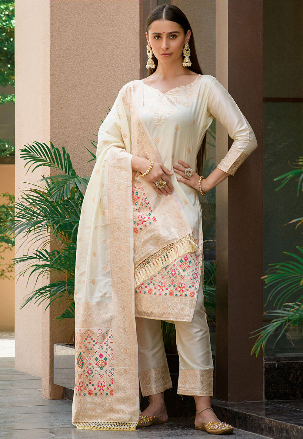 Woven Banarasi Silk Pakistani Suit in Maroon - Ucchal Fashion