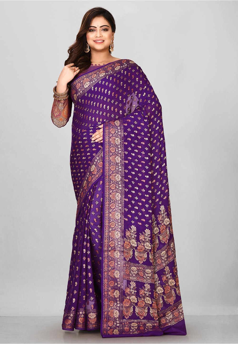 Black Stripe Khaddi Georgette Handloom Banarasi Saree - Sacred Weaves