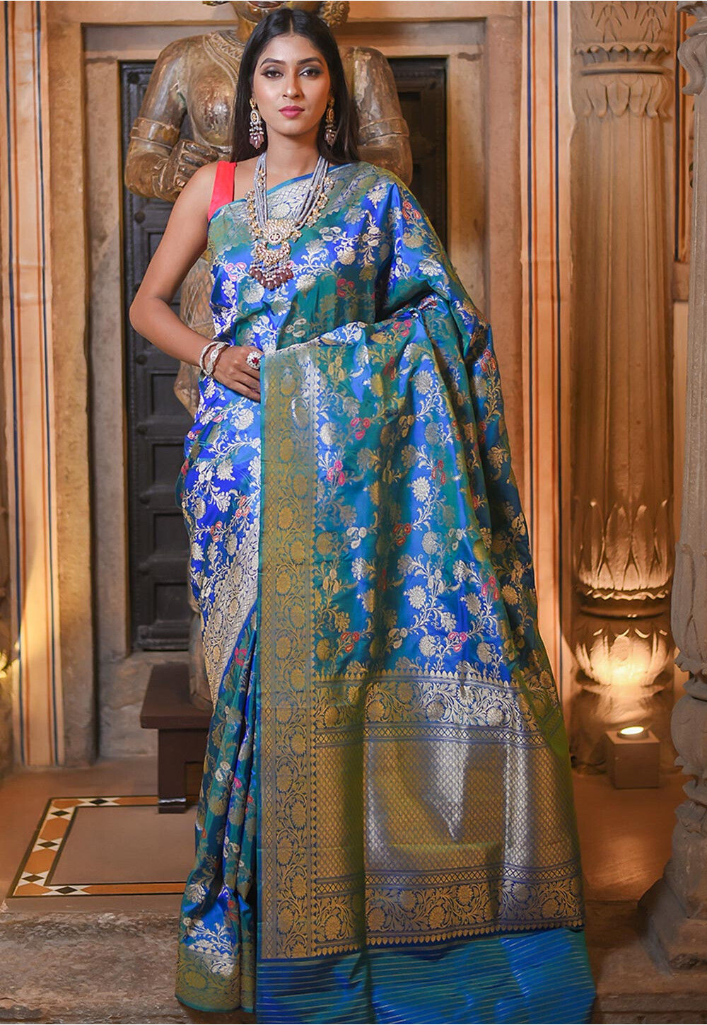 Buy Banarasi Pure Katan Silk Saree in Royal Blue Online : SHFA1171 ...