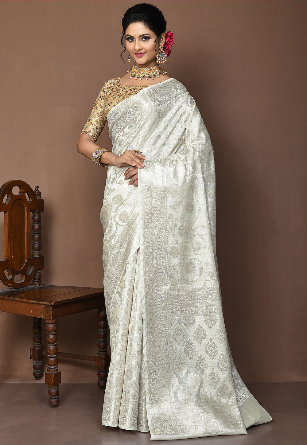 Off white pure silk saree store